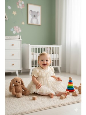 Miniday Baby Kız Bebek Mevlütlük Elbise Yazlık Bandanalı Dantelli Yeni Doğan Hastane Çıkışı Gelinlik Abiye 4015