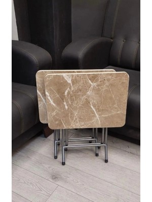 Can Vista Home Katlanabilir Kahve Mermer Desenli 2'li Zigon Sehpa