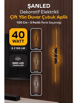 ŞANLED Dekoratif 40W Iç Mekan Gold Kasa 3 Renkli Işık Elektrikli 115 cm Duvar Aplik 1 Adet