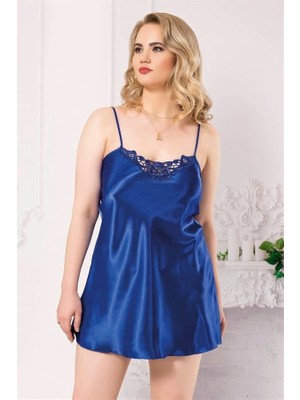 Aria's Closet Arias Closet Büyük Beden Saks Kısa Saten Gecelik