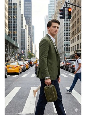 Rewina Massarelli x MCT9535 Hakiki Deri Erkek El Çantası Yeşil