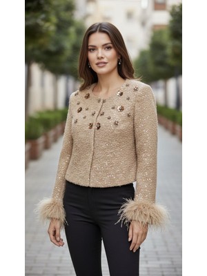 Rabiossa Kadın Payet Işlemeli ve Kürk Detaylı Buklet Ceket