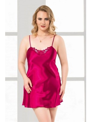 Aria's Closet Arias Closet Büyük Beden Vişne Kısa Saten Gecelik