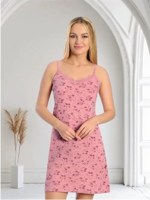 Gold Night Kadın Dantelli Pamuklu Likralı Ip Askılı Elbise Gecelik