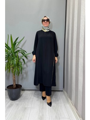 Misswhence Yandan Fermuar Detaylı Tunik Pantolon Takım Siyah 38028