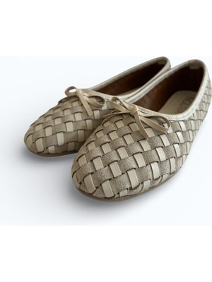 Noliva Kadın Süet ve Suni Deri Mix Dokulu Örgü Desenli Fiyonklu Babet