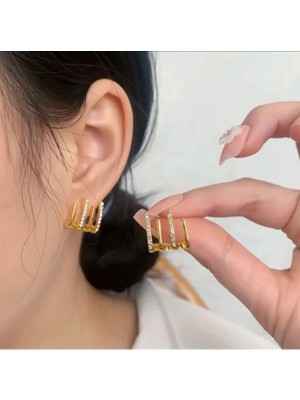 Chase Çoklu Sıra Görünümlü Modern Çelik Küpe - Minimalist Estetik Paslanmaz Çelik Aksesuar - Günlük ve Şık Gece Kullanımı Için Uygun