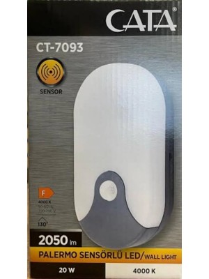 Yapımaks Sensörlü Bahçe Armatürü Aplik, 20W, 4000K, Sarı Işık, Siyah, 11.5X21 Cm, Palermo, Cata 7093