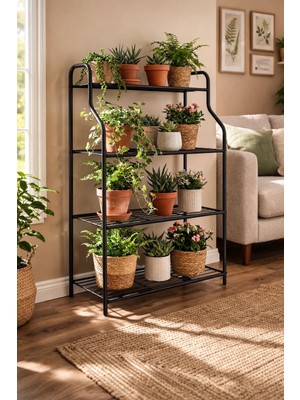 Modern Siyah 4 Katlı Metal Çiçeklik Standı: Çok Amaçlı Mutfak,kitaplık&dekoratif Lüks Stand