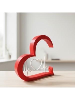 Riva Self Pla Kalp Ritmi Temalı Dekoratif Kırmızı Beyaz Masaüstü Obje