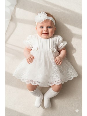 Miniday Baby Kız Bebek Mevlütlük Elbise Yazlık Bandanalı Dantelli Yeni Doğan Hastane Çıkışı Gelinlik Abiye 4011