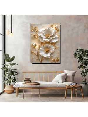 Artprinta Gold Beyaz Çiçek Kanvas Tablo – Lüks Modern Duvar Dekoru