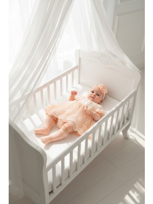 Miniday Baby Kız Bebek Mevlütlük Elbise Yazlık Bandanalı Dantelli Yeni Doğan Hastane Çıkışı Gelinlik Abiye 4011