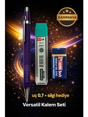 W-Design 1 Adet 0.7 Versatil Kalem + 1 Adet 0,7 Uç + 1 Adet Silgi 3 Lü Set