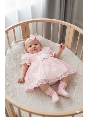 Miniday Baby Kız Bebek Mevlütlük Elbise Yazlık Bandanalı Dantelli Yeni Doğan Hastane Çıkışı Gelinlik Abiye 4012
