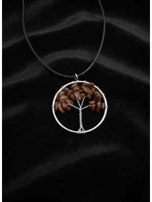 Meneva Aksesuar Yıldız Taşı Doğal Taş Hayat Ağacı Deri Ipli Kolye