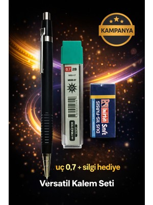 W-Design 1 Adet 0.7 Versatil Kalem + 1 Adet 0,7 Uç + 1 Adet Silgi 3 Lü Set