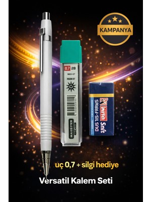 W-Design 1 Adet 0.7 Versatil Kalem + 1 Adet 0,7 Uç + 1 Adet Silgi 3 Lü Set