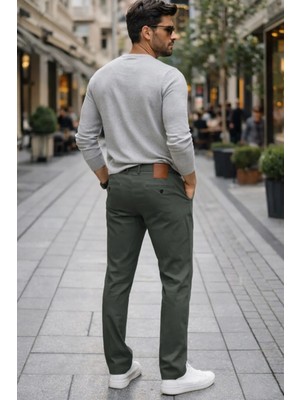 Varetta Erkek Yeşil Likralı Kanvas Pantolon Cepli Casual Chino Regular Kesim