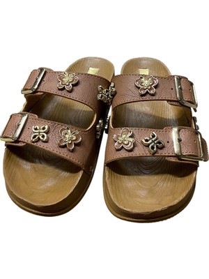 Güven Kundura Capri Kadın Düz Taban Çift Tokalı Taşlı Terlik