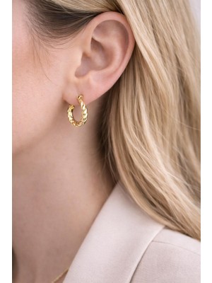 925 Ayar Gümüş Gold Renk Kalın Burgu Halka Küpe