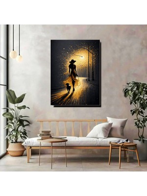 Artprinta Gold Işıklı Kadın Siluet Kanvas Tablo – Modern Lüks Duvar Dekoru