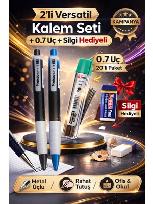 W-Design 2 Adet 0.7 Versatil Kalem + 1 Adet 0,7 Uç + 1 Adet Silgi 5 Li Set