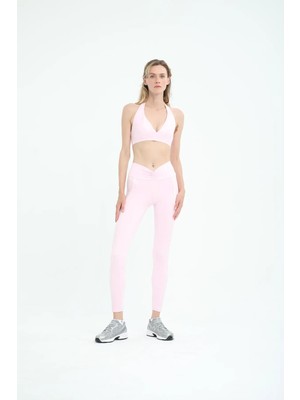 Ince Askı V Yaka Spor Bra - Pembe