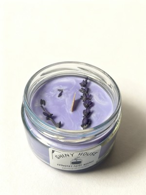 Shiny House Doğal Soya Lavanta Çiçekli Mum | Ahşap Fitilli, Lavanta Kokulu