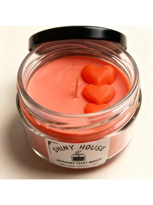 Shiny House Doğal Soya Cam Kavanoz Mum | Sonsuz Kalp Figürlü, Çilek Kokulu