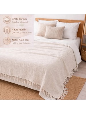 Ces Store 4 Kat Müslin Tek Kişilik Pike, Tv Battaniyesi, Koltuk Şalı ve Yatak Örtüsü Pamuklu