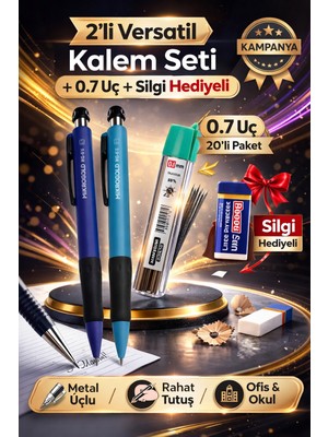 W-Design 2 Adet 0.7 Versatil Kalem + 1 Adet 0,7 Uç + 1 Adet Silgi 5 Li Set