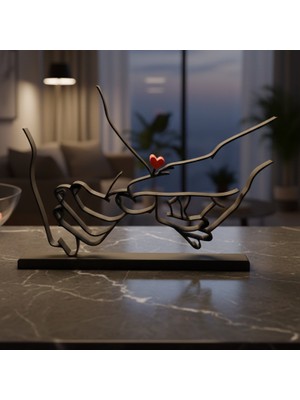 Riva Self Sonsuz Bağ Minimalist Çizgi Sanatı Siyah - Kırmızı Dekoratif Masaüstü Biblo