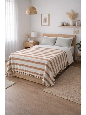 Ces Store %100 Pamuk Çift Kişilik Püsküllü Pike, Yatak Örtüsü 200X240 cm