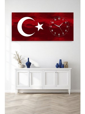 Olinpa Kırılmaz Cam Duvar Saati , Hem Tablo Hem Saat Türk Ay Yıldız Temalı Ev Ofis Hediyesi