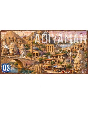 AYNED Print Adıyaman Şehir Konseptli Eskitme Görünümlü Dekoratif Alüminyum Tabela