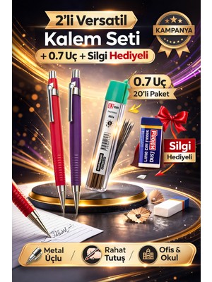 W-Design 2 Adet 0.7 Versatil Kalem + 1 Adet 0,7 Uç + 1 Adet Silgi 5 Li Set