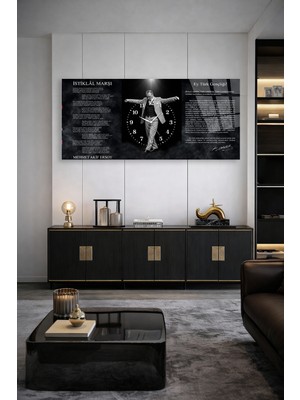 Olinpa Kırılmaz Cam Duvar Saati , Hem Tablo Hem Saat Siyah Beyaz Atatürk Zeybek Temalı Atatürk Köşesi Ev Ofis Hediyesi