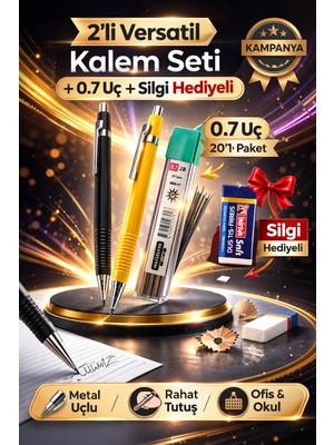2 Adet 0.7 Versatil Kalem + 1 Adet 0,7 Uç + 1 Adet Silgi 5 Li Set