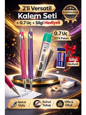 W-Design 2 Adet 0.7 Versatil Kalem + 1 Adet 0,7 Uç + 1 Adet Silgi 5 Li Set