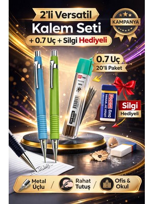 W-Design 2 Adet 0.7 Versatil Kalem + 1 Adet 0,7 Uç + 1 Adet Silgi 5 Li Set
