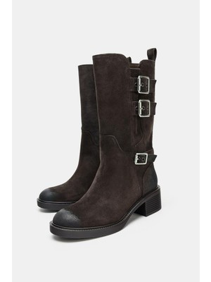 Allbucks Zara, %100 Süet Deri Tokalı Bilekte Bot ABZRA3750