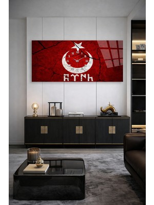 Olinpa Kırılmaz Cam Duvar Saati , Hem Tablo Hem Saat Türk Yazılı Ay Yıldız Tasarım Ev Ofis Hediyesi