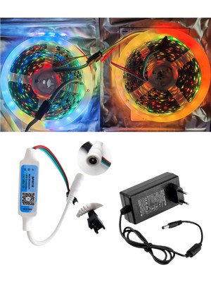Powerr Led Aydınlatma 10 Metre 12V Iç Mekan 60 Pixel Ledli Bluetooth Cep Telefonundan Kumandalı 5A Priz Tipi Plastik Adaptörlü Set