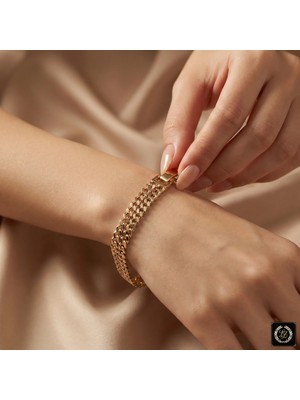 Xuping Jewelry Vıp Seri 14K Gold Renk 316L Çelik Gurmet Zincir Bileklik 1cm 18cm
