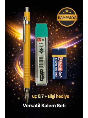 W-Design 1 Adet 0.7 Versatil Kalem + 1 Adet 0,7 Uç + 1 Adet Silgi 3 Lü Set