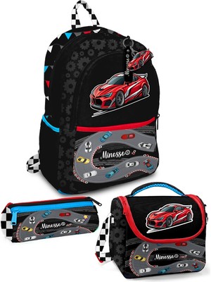 Minosso Araba Desenli Erkek Çocuk İlkokul 3'lü Çanta Seti MINOSSOSET1008