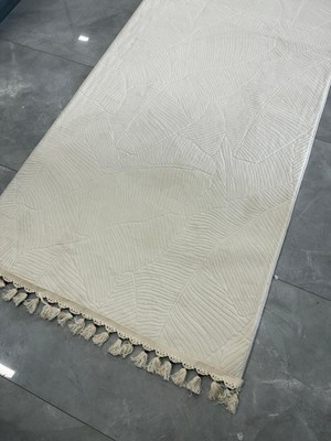 Merinos Halı Merinos Rölyef Halı Garden Açık Bej Kaymaz Taban Yolluk Makinede Yıkanabilir Halı Renkli Düğüm Saçaklı