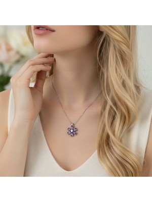 Vaoov 14 Ayar Altın Kaplama Çelik Mor Taşlı Menekşe Kolye