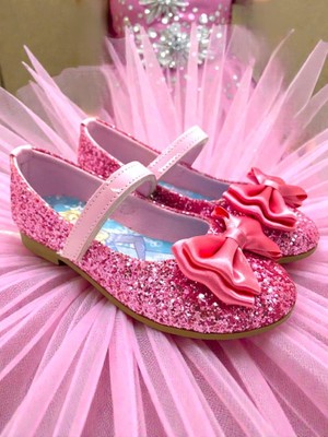 Ellaboni Kız Çocuk Elisa Baskılı Parlak Pembe Pullu Fiyonklu Babet Ayakkabı